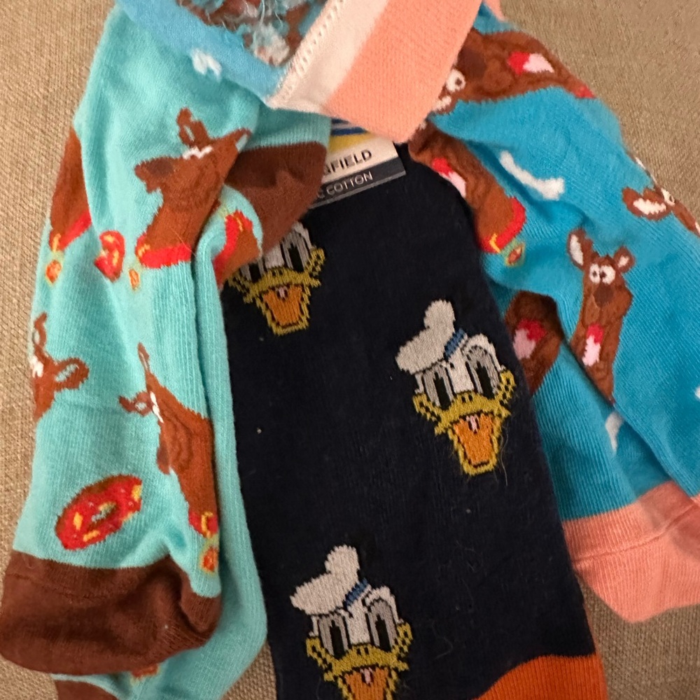 NEW Funny Cartoon Characters Cotton Crew Socks Men Scooby Donald Duck L 9-12